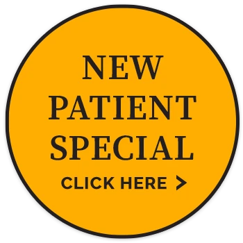 A yellow button that says, new patient special, click here.