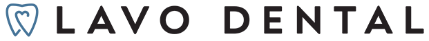 Lavo Dental logo, it is dark grey and blue.